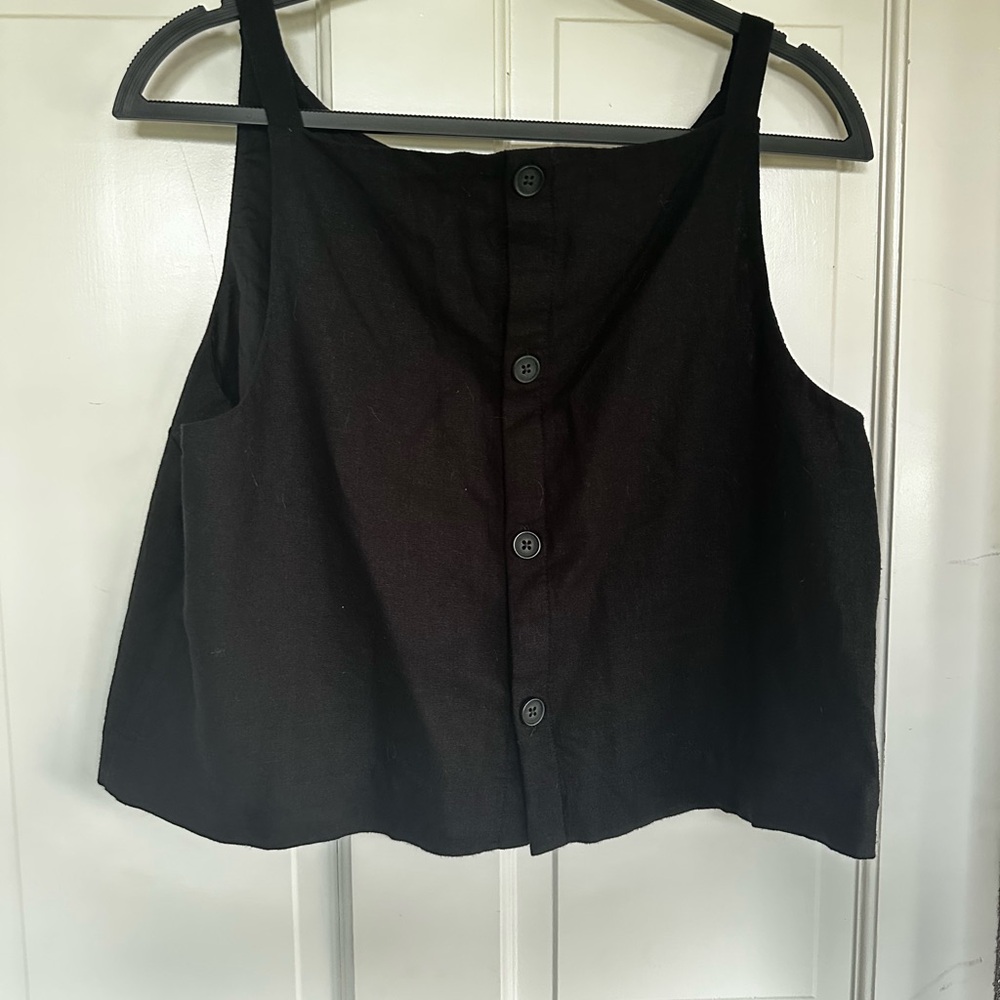 Black Linen Blend Apron Tank